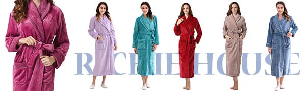 Richie House Women's Plush Soft Warm Fleece Bathrobe Robe RH1591