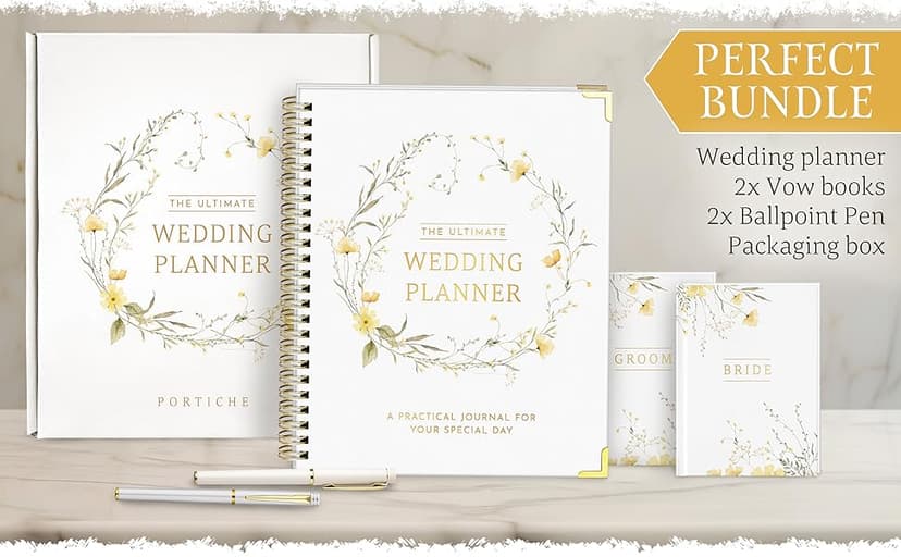 All-In-One Wedding Planner Book | Wedding Planning Organizer, Bridal Planner & Vow Books Set | Wedding Countdown Calendar | Bride Planner | Wedding Gift