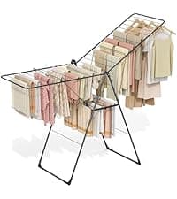 APEXCHASER Clothes Drying Rack with High Hanger, Foldable 3-Level Drying Racks with Shoe Rack, Crossbar and Vertical Rod Laundry Stand with Adjustable Wings Silver