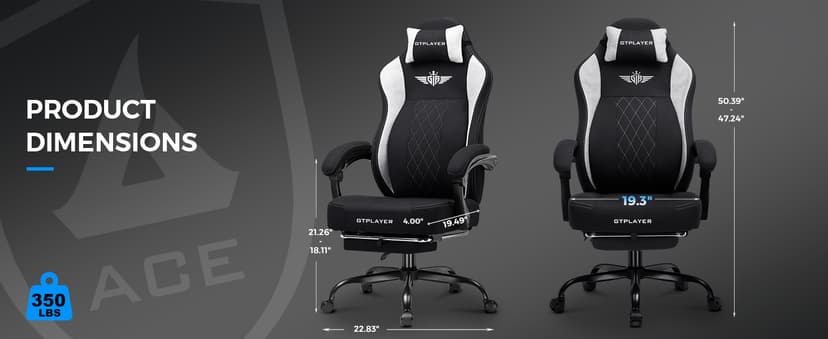 GTPLAYER Big and Tall Gaming Chair Breathable Fabric Computer Chair with Strong Lumbar Support, Comfortable Office Chairs with Pocket Spring Cushion, High Back Ergonomic Desk Chairs with Footrest