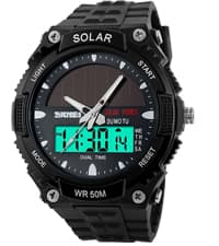 FANMIS Men's Solar Powered Casual Quartz Wrist Watch Analog Digital Multifunctional Black Sports Watch