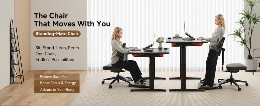Newtral Standing Mate Chair, 5-in-1 Ergonomic Office Chair for Standing Desk, Sit Stand Lean Perch Saddle Stool with Flip Backrest & Dynamic Posture Support, Height Adjustable Active Chair