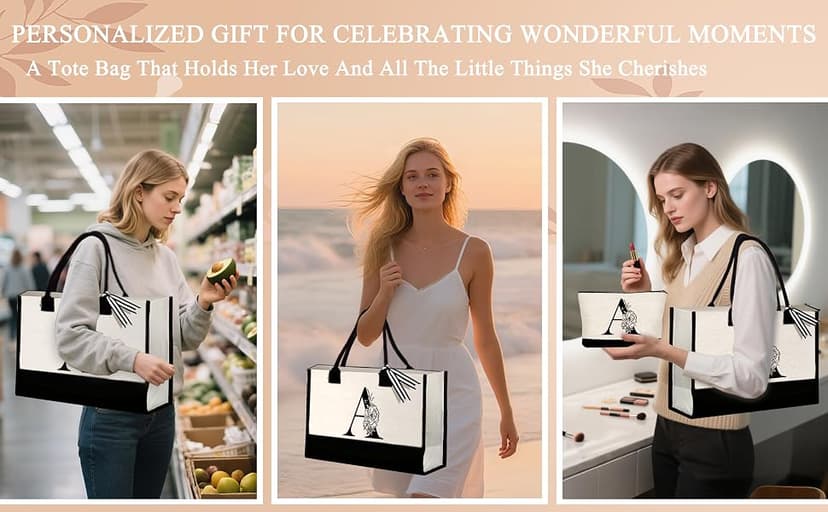 Birthday Gifts for Women, Monogrammed Initial Gift for Teacher Wife Mom, Tote Bag B0FCXSQBTR