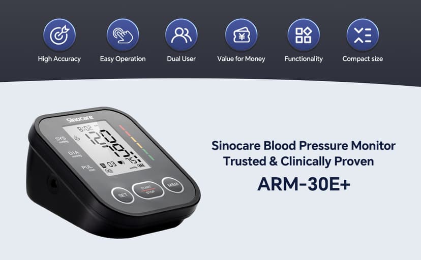 Sinocare Blood Pressure Monitor, Upper Arm Blood Pressure Monitors for Home Use, Adjustable Arm Cuff 8.6"-16.5", One-Button Operation, Dual User, Accurate & Practical (Black)