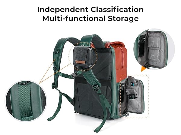 K&F CONCEPT 20L Camera Case for Photographers Large Capacity PU Leather Camera Bags with Raincover, 15.6 Inch Laptop Compartment for Camera Drone Bags