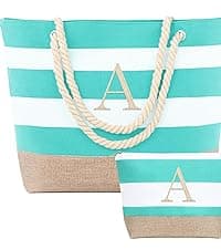 YOOLIFE Gifts for Women - Initial Tote Bag & Makeup Bag, Birthday Gifts for Women Mom Wife Teacher Friend