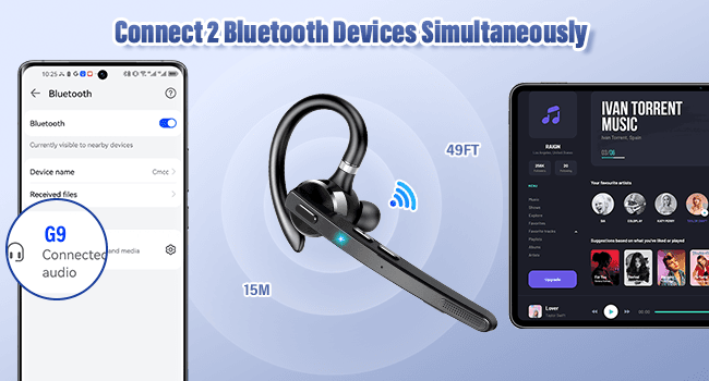 Thunelec Bluetooth Headset, Wireless Bluetooth 5.3 Earpiece, 90Hrs Hands Free Headset with APTX HD Audio & Mute Button, Dual Noise Cancelling Mics, Single-Ear Headphone for Trucker/Business/Office/Gym