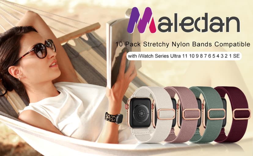 Maledan 10 Pack Stretchy Solo Loop Compatible with Apple Watch Band 40mm 38mm 41mm 42mm 44mm 45mm 46mm 49mm Women Men,Soft Nylon Elastic Braided Strap for iWatch Series 11 10 9 8 7 6 5 4 3 2 1 SE Ultra