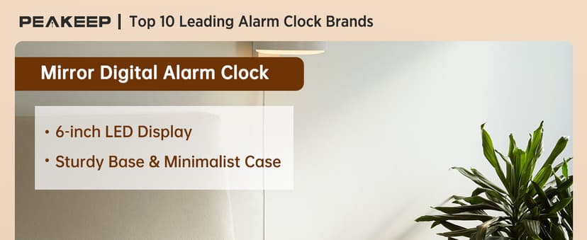 Peakeep Slim Digital Mirror Aesthetic Alarm Clock for Bedrooms Desk Decor - Plug in Electric Big LED Modern Small Clock for Office Living Room, Battery Backup, 6 Dimmers (Gold)