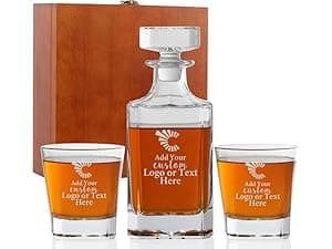 Personalized Whiskey Decanter, Custom Liquor Decanter 25oz, Engraved Whiskey Glass Set With Wood Gift Box Options, Whiskey Gifts for Men, Dad, Birthday, Retirement, Wedding (Square Decanter)