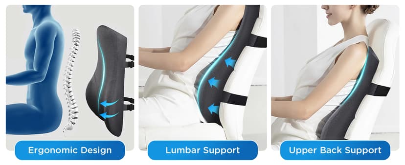 Teemour High Back Support Pillow for Office Chair, Fully Support Back Cushion - Memory Foam Lumbar Support Pillow for Office Chair, Desk, Gaming Chair, Promotes Posture Pain Relief Adjustable Straps