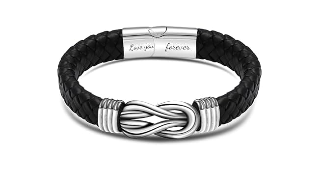 Gift for Men Infinity Bracelet for Men Dad Husband Boyfriend Son Grandson Brother Nephew Uncle Brown Braided Leather Forever Linked Together Stainless Steel Engraved with Love You Forever Jewelry 7.5|8.5|9 Inches