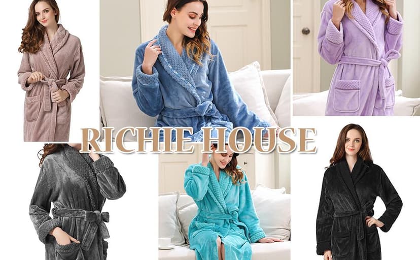 Richie House Women's Plush Soft Warm Fleece Bathrobe Robe RH1591