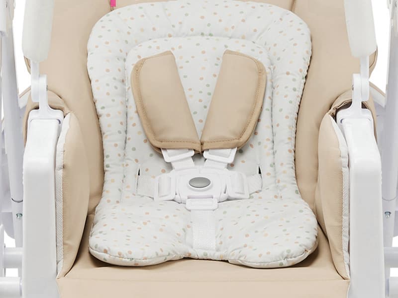 Kinderkraft Tummie, 2-in-1 high Chair, Baby Chair, Ergonomic, Comfortable, Reclining, Foldable, with Ajustable Height, Footrest, Detachable Tray, for Toddler, with Toys, Beige