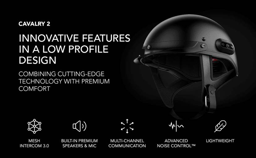 Sena Cavalry 2 Mesh Intercom Enabled Motorcycle Half Helmet, Integrated Communication System (Matte Black, Large)