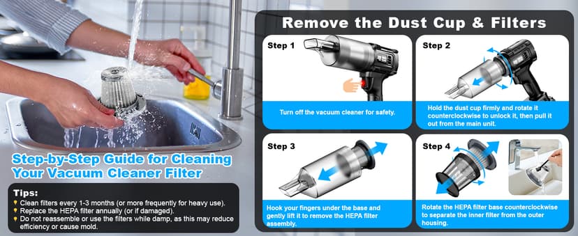 Handheld Vacuum Cleaner Cordless- 35000PA Strong Suction for Car & Home, Car Vacuum Portable Rechargeable Lightweight for Pet Hair with HEPA Filter, Quick Clean in Office/Desk/Couch (Black)