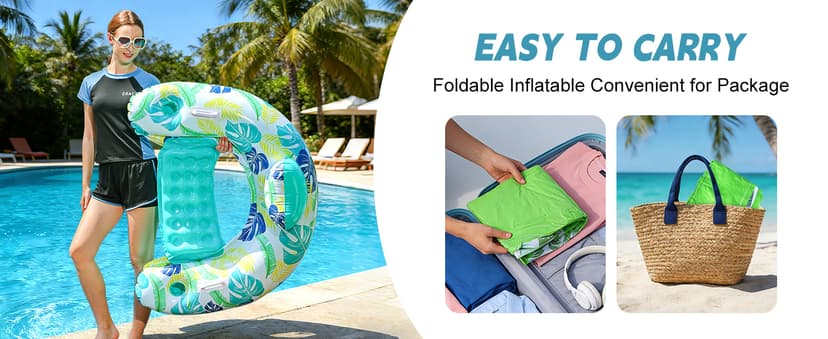 2 Pack Inflatable Pool Float Chair, Floating Pool Chair Adults Pool Lounger Float with Cup Holder & Handles Water Floats for Adults Lake Chair Floats for Swimming Pool River Beach Party