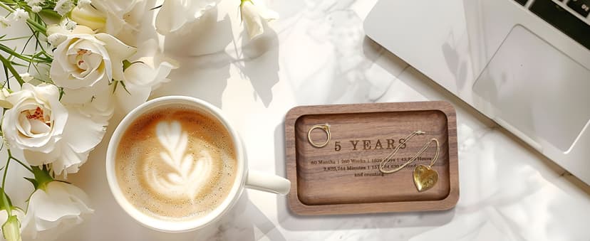 MUUJEE Ring Dish - Engraved Rectangle Wood Tray Small Jewelry Dish 5 Year Wedding Anniv Gifts Ideas (Small - 5.5 x 3.5 inches)