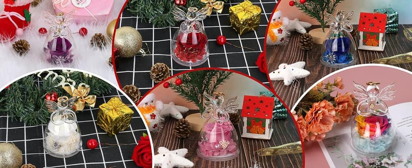 Christmas Rose Gifts for Women,Fresh Flowers for Delivery,Birthday Gifts for Women Mom,Preserved Flowers in Glass Angel Figurine,Angel Christmas Rose Gift for Grandma,Purple Gift Valentines