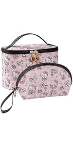 AmBealla Make up Bag Large Travel Cosmetic Bags Organizer with Brush Holder for Girl, Lightweight Cotton Toiletry Bag with Zipper for Women, Portable Makeup Case for Airplane/Home/Gym - Pink