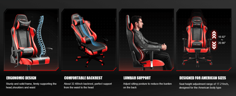 GTRACING Gaming Chair Racing Office Computer Ergonomic Video Game Chair Backrest and Seat Height Adjustable Swivel Recliner with Headrest and Lumbar Pillow Esports Chair (Red)