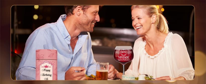 Vintage 1975 Engraved Wine Glass - 50th Birthday Gifts For Her - Cool Gifts For 50 Year Old Woman - 1975 Birthday Present - Fifty Women Gift Ideas - Turning 50 Cup for Wife, Sister, Daughter, Ladies