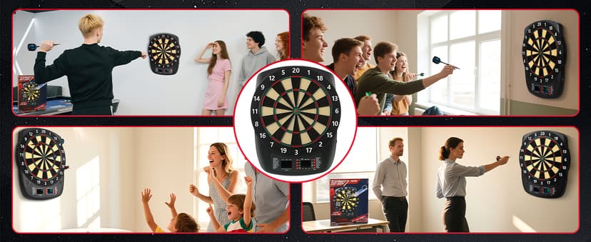 Electronic Dart Board, Soft Tip Dartboard Set 40 Games, 427 Variants Digital Electric Dart Boards with Colorful LED, 6 Darts, 100 Tips, Power Adapter