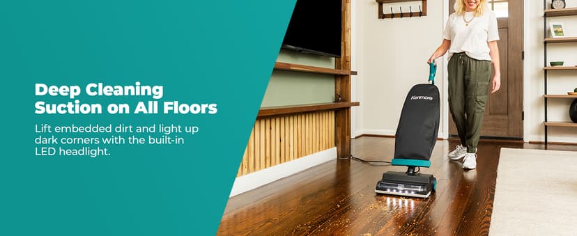 Kenmore BU1001 B200 Series Commercial Vacuum Cleaner Lightweight 14L Capacity Bagged Upright Vac with LED Headlight and 2-Speed Setting Powerful Suction for Pets, Carpets & Hard Floor