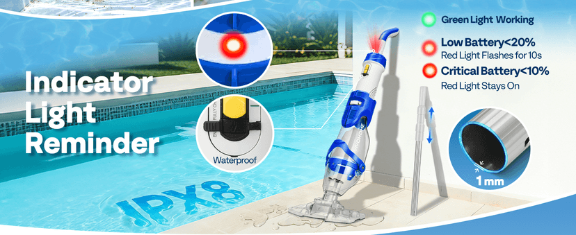 VIVOHOME 1140GPH Handheld Pool Vacuum Cordless Cleaner Powerful 40W Motor Suction Long-Run 75min Battery, 2.6L Visible Filter, Adjustable 8.2FT Pole for Above Ground & In-Ground Pools