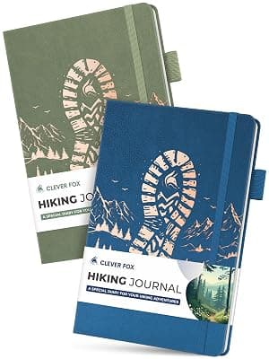 Travel & camping diary, nature adventure record book, 5.8 x 8.3 in eco leather notebook, gift for hikers & campers Clever Fox Hiking Journal for Women & Men, Trail Log Book, Forest Green B0DWSW8XN7
