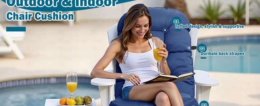 Adirondack Chair Cushion, Thick Indoor/Outdoor Rocking Chair Cushion with High Elasticity PP Cotton Water-Resistant Patio Furniture Cushions High Back Seat Pads for Porch Yard Lawn Chairs 44x19x4