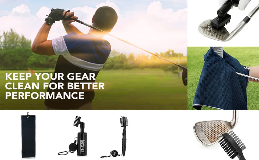 Golf Essentials Kit | Must Have Golf Accessories - Golf Water Brush, Golf Towel, Golf Club Brush, Golf Ball Marker, Divot Repair Tool, Golf Ball & Golf Tee Holder, Golf Gifts for Men