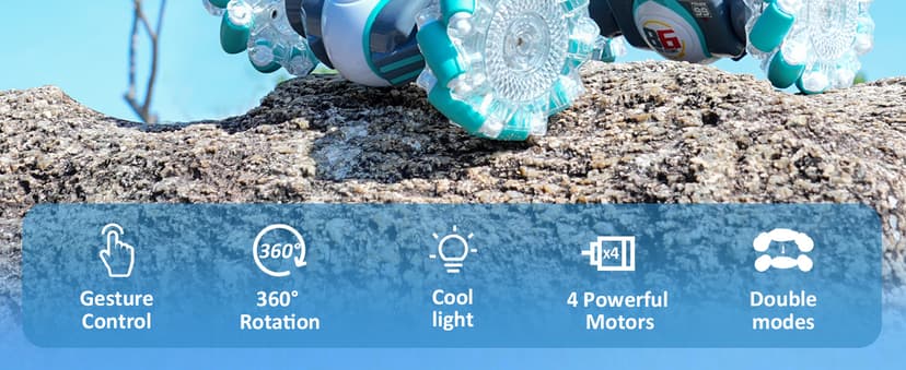 PREPOP Gesture Sensing RC Stunt Car, Birthday for Age 6 7 8-12 13+ Year Old Boys - Cool Toys for Kids, Hand Controlled Remote Control Twist Vehicle with Lights & Music, 4WD Rotating