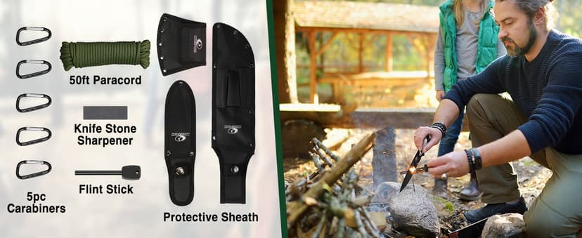Mossy Oak Hatchet and Machete Knife Set with Sheath, One-Piece Axe & Hunting Knives with Paracord Handle, Zoomable Flashlight, Many Other Tools, Ideal Gift for Men Who Likes Hunting Outdoor Adventure