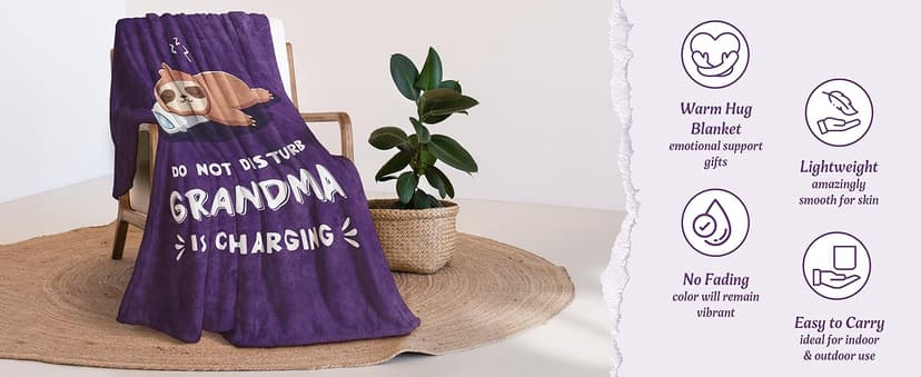 Funny Grandma Birthday Gifts, Grandma is Charging Sloth Blanket 60" x 50", Gift for Grandmas from Grandkids, Grandmas Gifts for Christmas Mothers Day, Super Soft Blanket for Grandmother