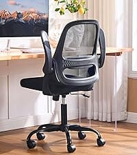 Ergonomic Mesh Office Chair for Home Office, Flip-Up Arms, Breathable Mesh Back & Thick Seat Cushion, Swivel Rolling Computer Desk Chair, BIFMA Certified, Supports 300 lbs (Black Frame/Black Seat)
