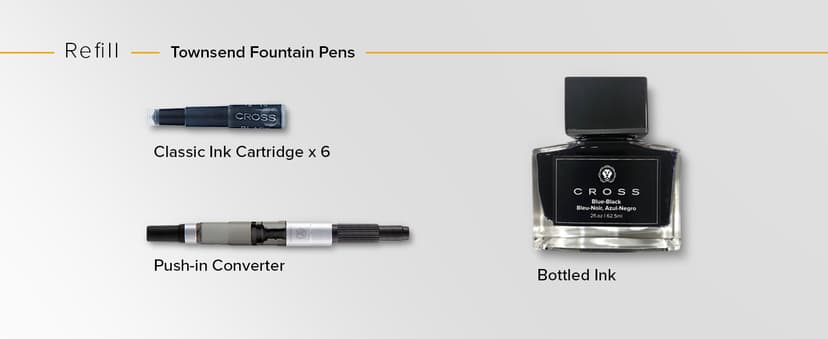 Cross Townsend Refillable Rollerball Pen Presented in a Luxury Gift Box - Medium Point, Black Ink, Black & Gold