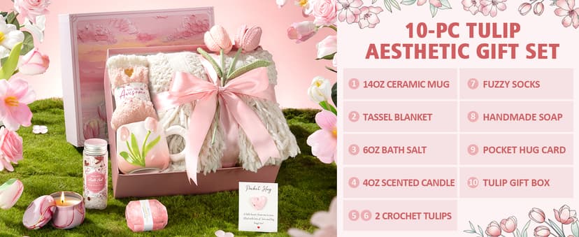 Birthday Gifts for Women Self Care Set Get Well Soon Gift Baskets, Relaxing Rose Spa Gift Basket Care Package for Women, Unique Xmas Gifts for Mom Her Girlfriend Sister Best Friend Wife Grandma