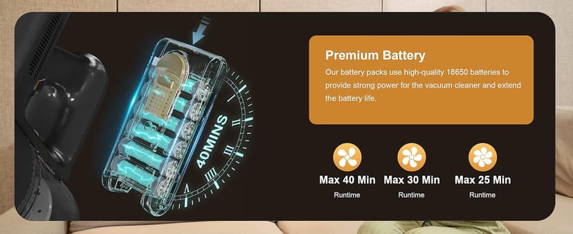 BUTY BULU Cordless Stick Vacuum Cleaner, 30KPa Handheld 2200mAh Rechargeable Battery Lightweight Small Vac Electirc Broom, 40Mins Runtime for Home Hard Floor Carpet Pet Hair Cleaning, LED Screen