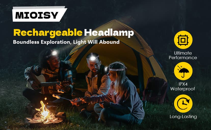 MIOISY Rechargeable Headlamp, Ultra-Bright 5 LED Head Lamp with Red White Light,IPX4 Waterproof Headlight,8 Mode Head Flashlight for Outdoor Running Hunting Fishing Hiking Camping Gear