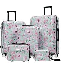 Merax 5 Piece Luggage set of printing hard shell suitcases with Double Spinner Wheels Suitcase with Lock 8" 14" 20" 24" 28"