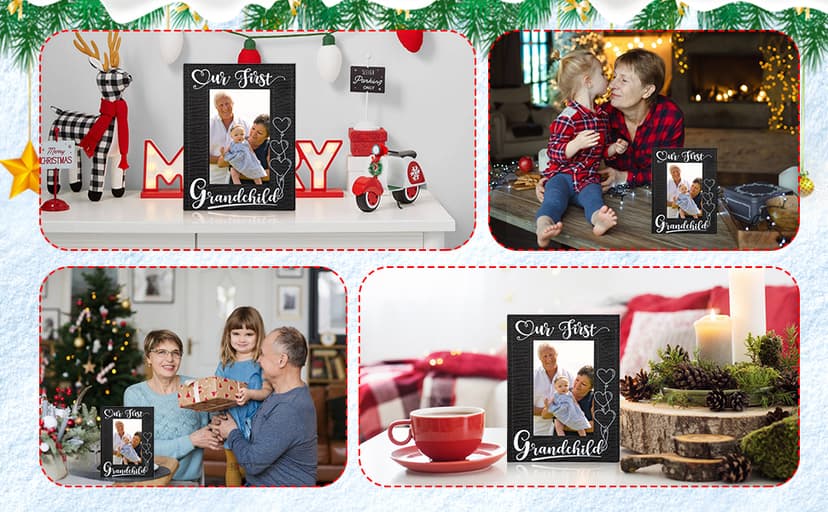 FLYAB First Time Grandparents Picture Frame - Our First Grandchild Leather Photoframe for New Grandparent Christmas Gifts for First Time Grandma Picture Frame Grandparents' Day Gifts