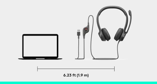 Logitech H390 Wired Headphones with Mic, USB-A Headset with Microphone for PC, Noise Cancelling Microphone for Video Meetings, Music, Gaming - Black