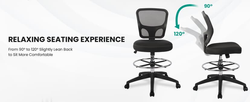 Armless Drafting Chair Tall Office Chair Adjustable Height High Back Ergonomic Desk Chair Drafting Stool Rolling Bar Stools Chairs with Footrest and Wheels
