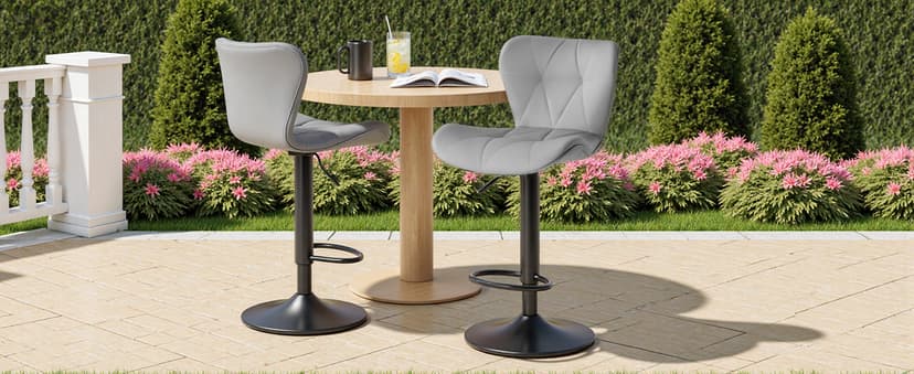Sweetcrispy Modern Bar Stools Set of 4, Adjustable Faux Leather Upholstered Swivel Bar Stools, Counter Height Bar Chairs with Back for Kitchen Island, Grey
