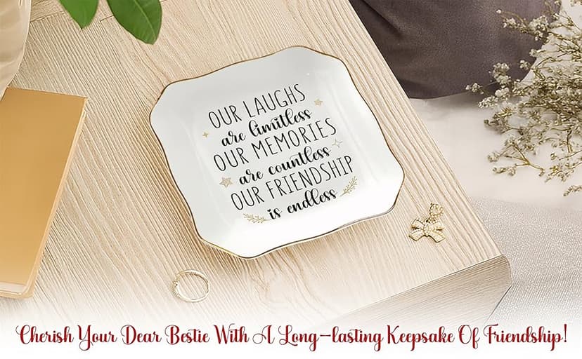 OASSIE Christmas Friendship Gifts for Women - Decorative Trinket Dish 4"x4" Ceramic Jewelry Dish Tray - Christmas Birthday Gifts for Best Friends Women Friendship Bestie BFF Sister, Friend Gift