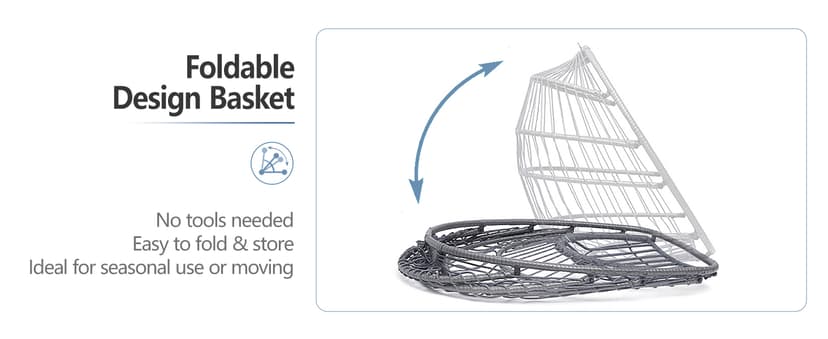 SWITTE Egg Chair Outdoor with Stand, Indoor Wicker Hanging Egg Swing Chair with Cushion, 350lbs Capacity for Patio, Bedroom, Garden - Dark Grey