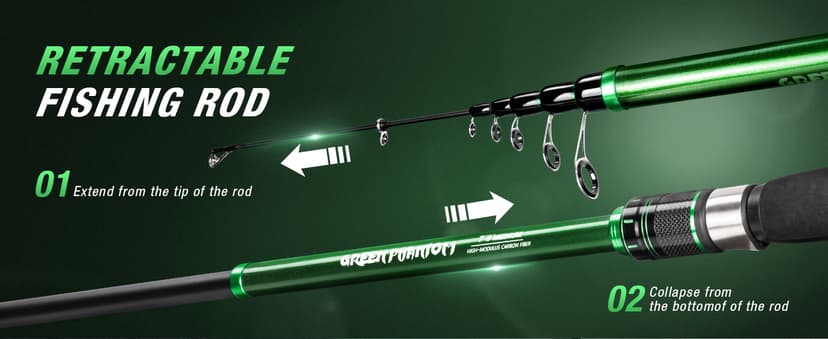 Ghosthorn Fishing Rod and Reel Combo Graphite Telescoping Fishing Pole Portable Travel Kit with Carrier Bag for Freshwater Saltwater