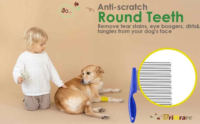 BRILLIRARE 4 Pack Flea Lice Comb, Stainless Steel Dog Cat Grooming Combs with Rounded Teeth, Double Sided Professional Pet Tear Stain Remover, Dematting Tool for Small, Medium & Large Pets