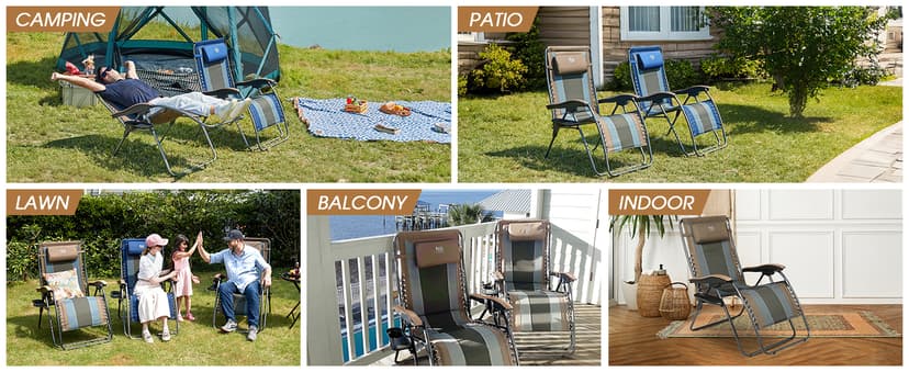 Timber Ridge Oversized Zero Gravity Chair, Padded Reclining Lounge Chair with Adjustable Headrest & Cup Holder, Heavy Duty Support 350 lbs, Foldable for Camping, Lawn, Outdoor & Indoor